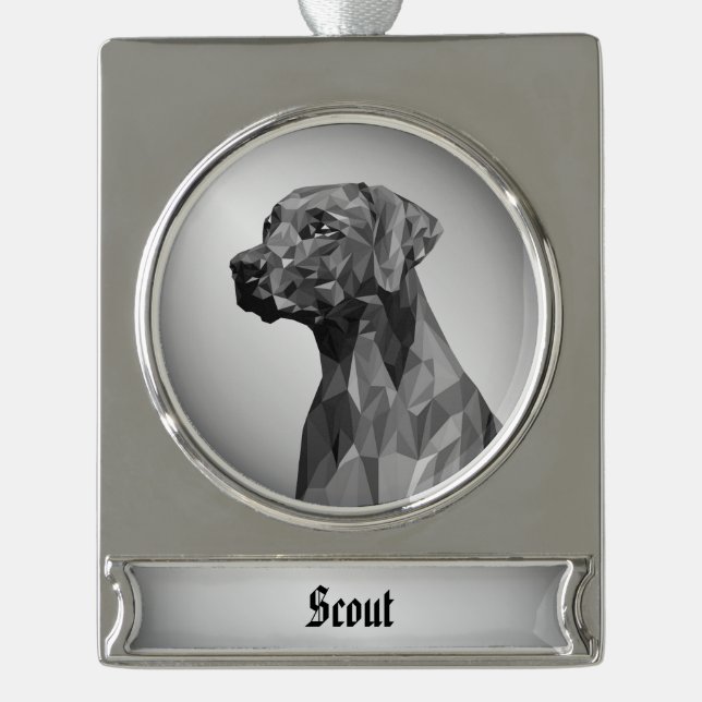 Gray Geometric Dog Banner-Ornament Silber (Vorderseite)
