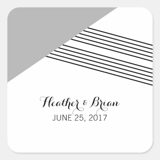 Gray Geometric Stripe Wedding Stickers (Vorderseite)