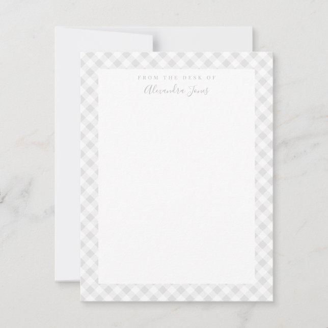 Gray Gingham Karo Personal Stationery Note Card Dankeskarte (Vorderseite)