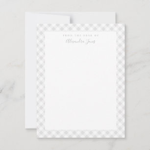 Gray Gingham Karo Personal Stationery Note Card Dankeskarte