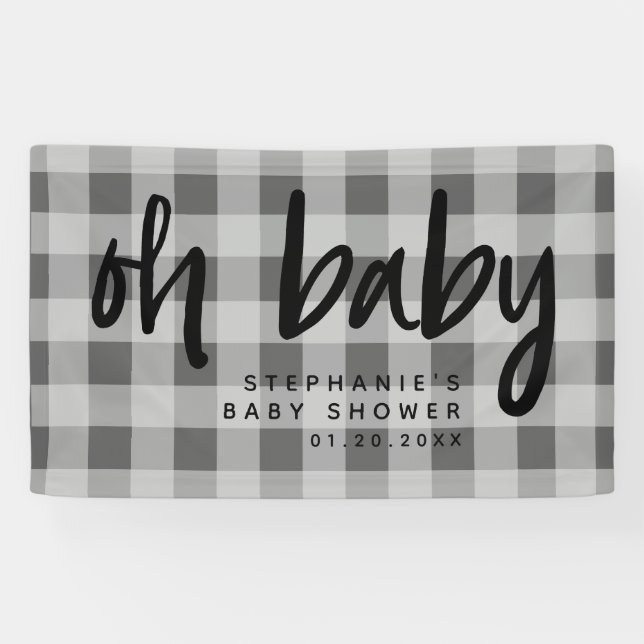 Gray Gingham Modern Baby Shower Banner (Horizontal)