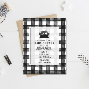 Gray Gingham Night Sky Mountains Baby Dusche Einladung