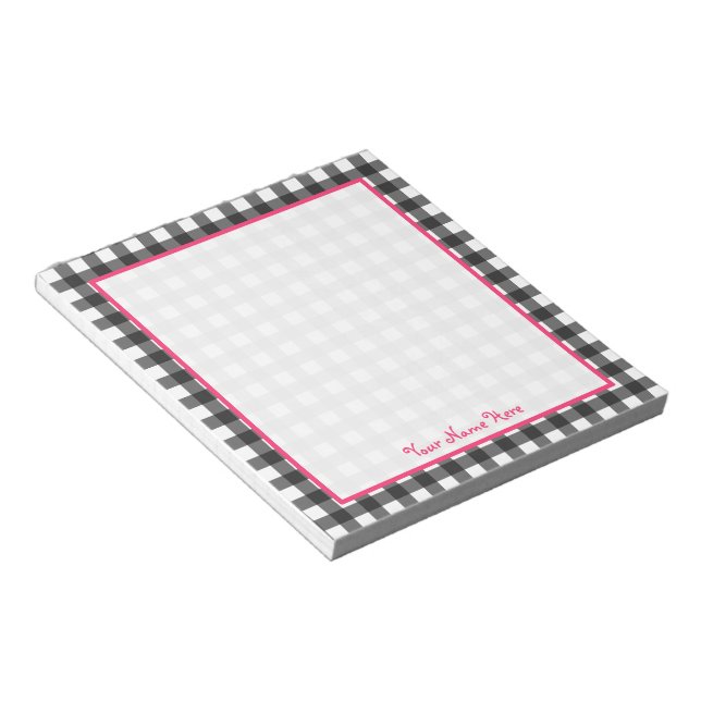 Gray Gingham Personalisiert Notepad Notizblock (angewinkelt)