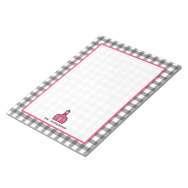 Gray Gingham Teacher Notepad Notizblock (angewinkelt)
