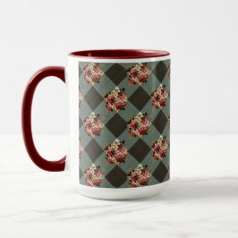 Gray Gingham und Burgund Floral Country Tasse
