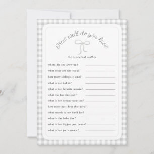 Gray Gingham Wie gut kennen Sie Dusche Game Einladung