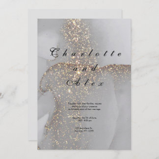 Gray Glitter Elegant  Ink Wedding Invitation Einladung