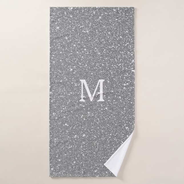 Gray Glitter Monogram Initial Custom Name Sparkly Badhandtuch Set (Badehandtuch)