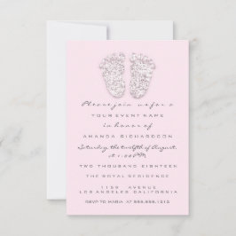 Gray Gold Baby Dusche Feet Foot White Girl Pink Einladung