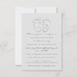 Gray Gold Baby Shower Feet Silver Girl Boy Gray Einladung