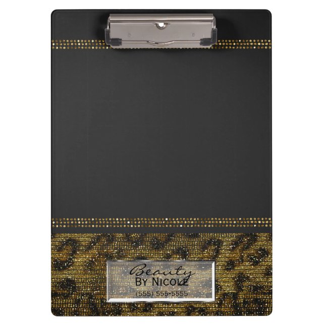 Gray & Gold Cheetah Leopard Glam Personalisiert Klemmbrett (Vorderseite)