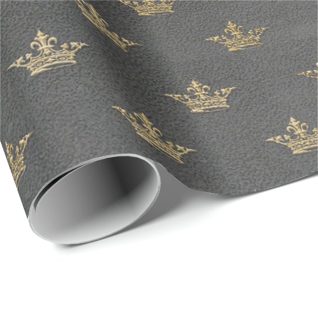 Gray Gold Crown Grungy Hütte Royal Graphite Geschenkpapier (Rolleneckpunkt)