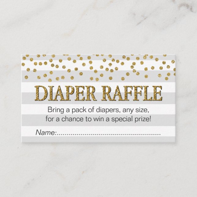 Gray Gold Elegant Baby Shower Diaper Raffle Ticket Begleitkarte (Vorderseite)