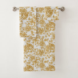 Gray & Gold Floral Damask Peony Rose Badhandtuch Set