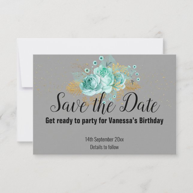 GRAY GOLD FLORAL ZICKZACK SAVE THE DATE RSVP CARD (Vorderseite)