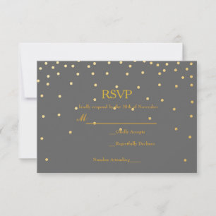 Gray & Gold Foil Confetti Dots Wedding RSVP Card
