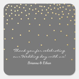 Gray & Gold Foil Dots Moderne Hochzeitskleber Quadratischer Aufkleber