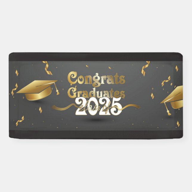 Gray & Gold Glückwunschs Graduates 2025 Banner (Horizontal)
