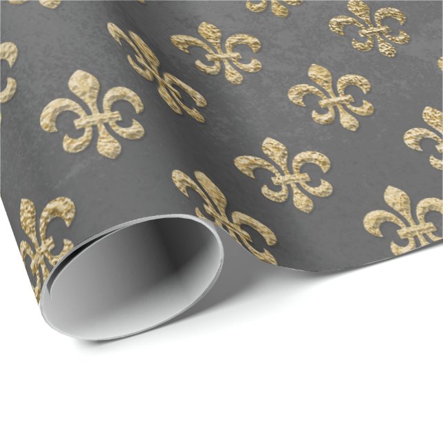 Gray Gold Grungy Lilie Royal Graphite Geschenkpapier (Rolleneckpunkt)