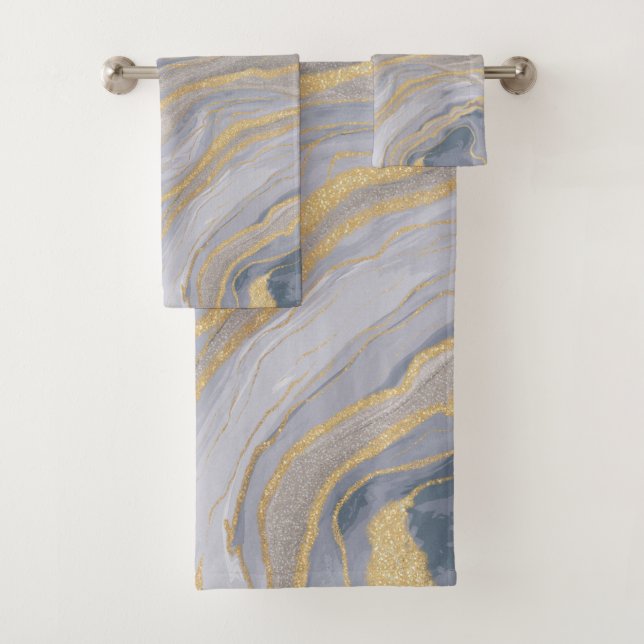 Gray Gold Liquid Painting Badhandtuch Set (Insitu)