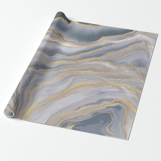 Gray Gold Liquid Painting Geschenkpapier (Ungerollt)