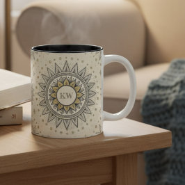 Gray Gold Mandala Pattern Zweifarbige Tasse