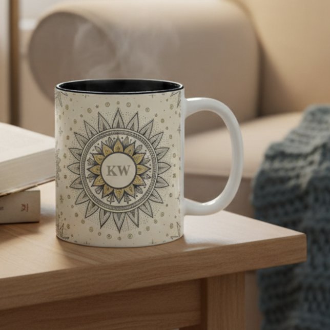 Gray Gold Mandala Pattern Zweifarbige Tasse (Von Creator hochgeladen)