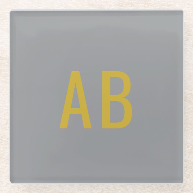 Gray Gold Modern Monogram Initials Glass Design Glasuntersetzer (Vorderseite)
