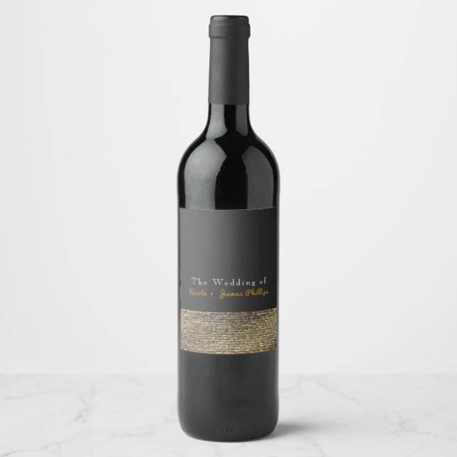 Gray & Gold Moderne Glam Sequins Chic Wine Labels Weinetikett (Vorderseite)