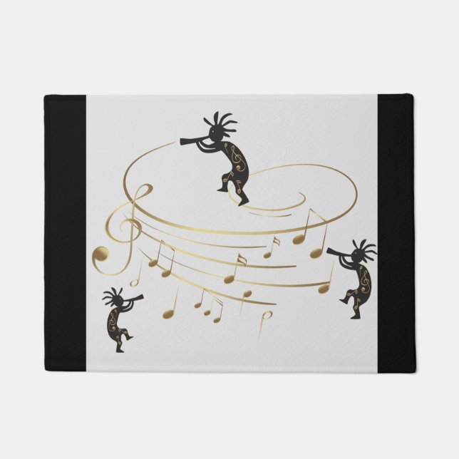 Gray Gold Musiknote Kokopelli Rug Fußmatte (Vorderseite)