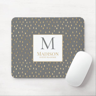 Gray Gold Raindrop Modern Trendy Monogram Mousepad