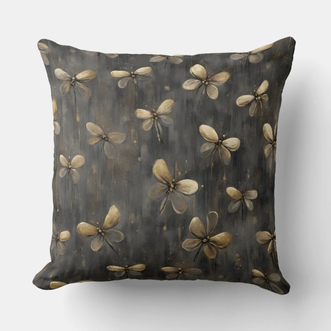 Gray Gold Rustic Firefly Print Kissen (Vorderseite)