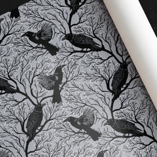 Gray Gothic Winter Berry Ravens Weihnachten Geschenkpapier