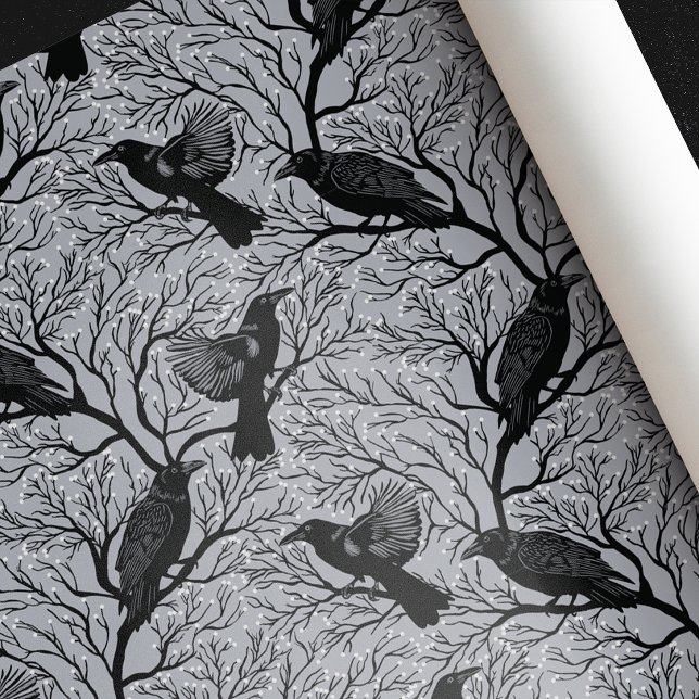 Gray Gothic Winter Berry Ravens Weihnachten Geschenkpapier (Von Creator hochgeladen)