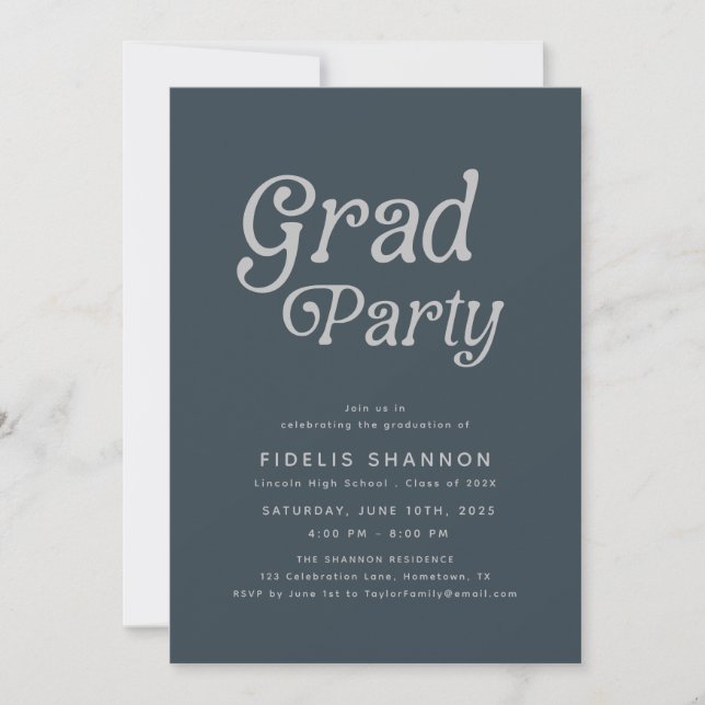 Gray Grad Party Retro Abschluss Einladung (Vorderseite)