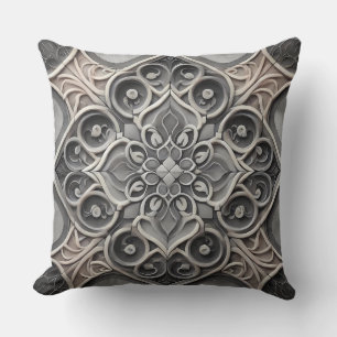 Gray Gradient Mandala Pattern: Serene Mosaic Art Kissen