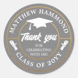 Gray Graduating Class Thank You Grad Cap Runder Aufkleber