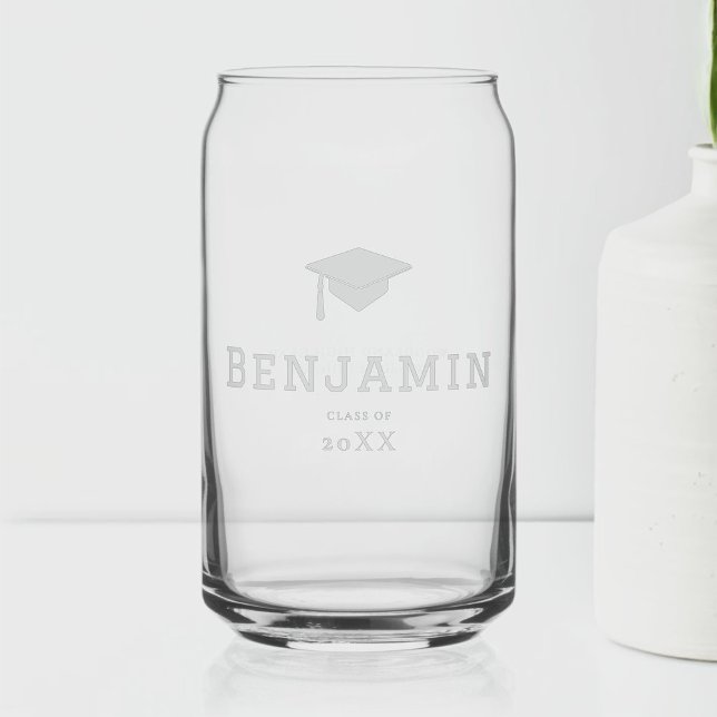 Gray Graduation Cap Typografy Custom Gift Dosenglas (graduation party personalized can glass grad gift high school college boys men typography grey)