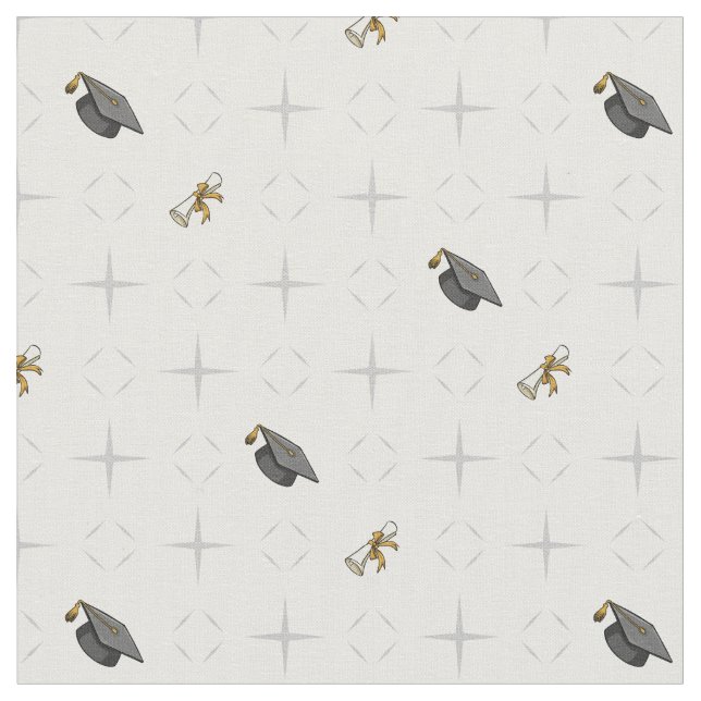 Gray Graduation Caps und Diploma Pattern Stoff (Nahaufnahme)