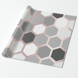 Gray Grafit Rose Gold Geometry Honey Bee Hexagon Geschenkpapier