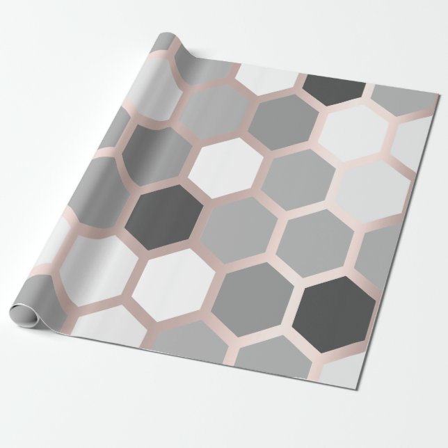 Gray Grafit Rose Gold Geometry Honey Bee Hexagon Geschenkpapier (Ungerollt)