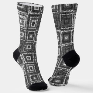 Gray Granny Square Pattern Socken