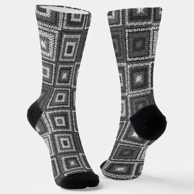 Gray Granny Square Pattern Socken (Gewinkelt)