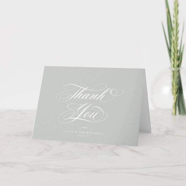 Gray Green Elegant Script Blank Wedding Dankeskarte (Vorderseite)