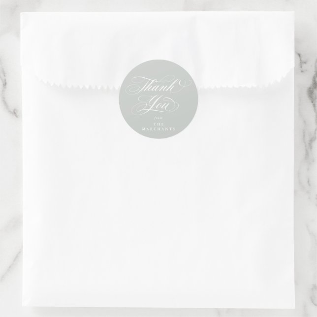 Gray Green Elegant Script Wedding Vielen Dank Runder Aufkleber (Tasche)