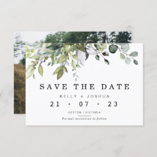 Gray Green Foliage Wedding speichert die Datumskar Einladung