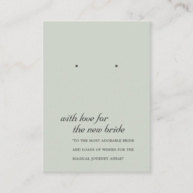 GRAY GREEN NEW BRIDE GIFT EARRING DISPLAY CARD PLATZKARTE (Vorderseite)
