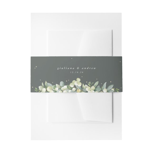 Gray Green Snowberry+Eucalyptus Wedding Portrait Einladungsbanderole (Vorderseite Beispiel)