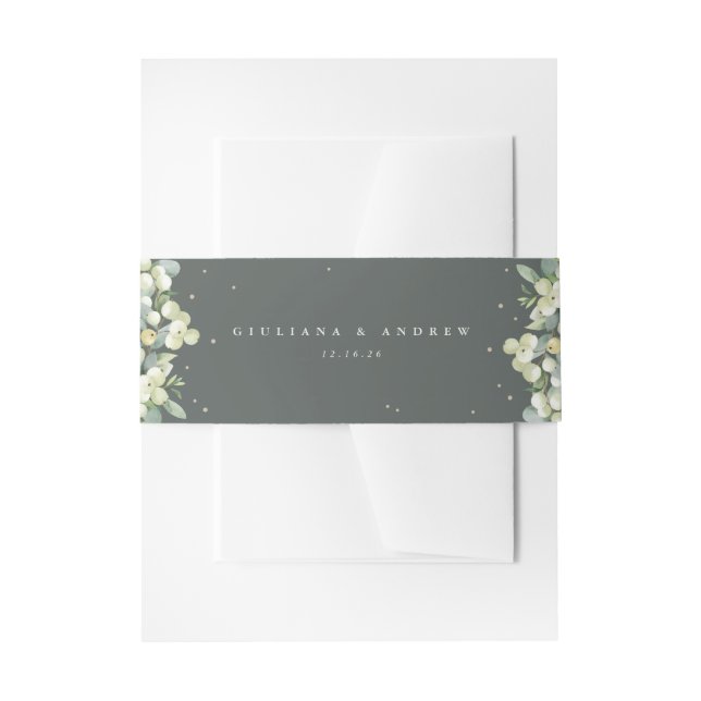 Gray Green Snowberry+Eucalyptus Wedding Portrait Einladungsbanderole (Vorderseite Beispiel)
