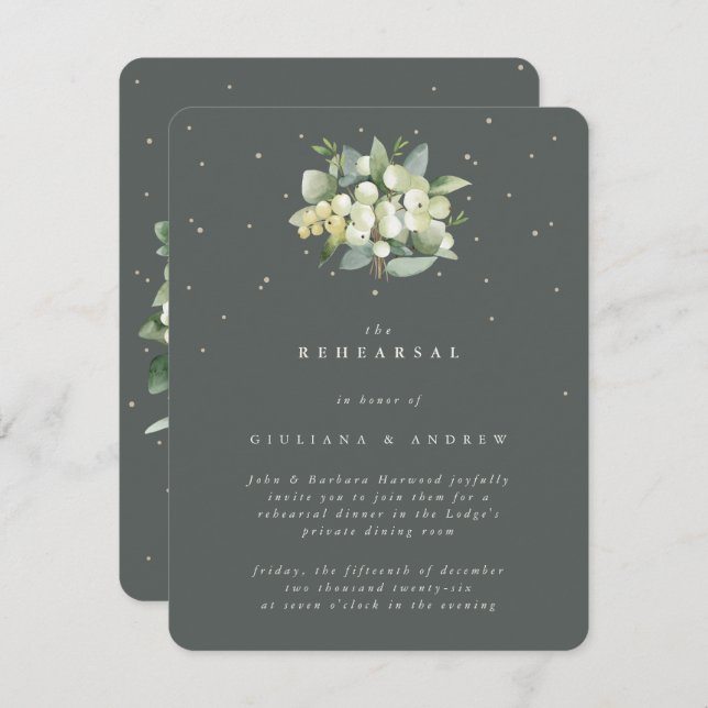 Gray Green Snowberry+Eucalyptus Wedding Probe Begleitkarte (Vorne/Hinten)
